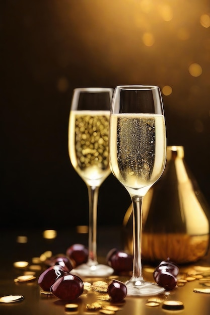 Gratis foto champagne viering drinken wijn op gouden achtergrond