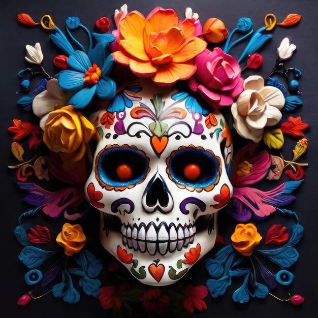 Gratis foto Dag van de Doden viering kleurrijke schedels en bloemen