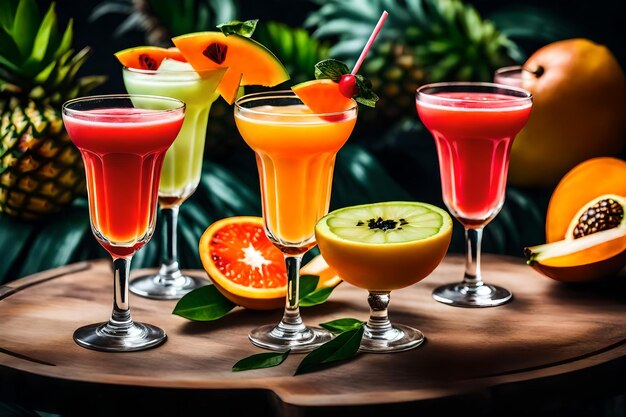 Gratis foto drie glazen tropische fruit cocktails