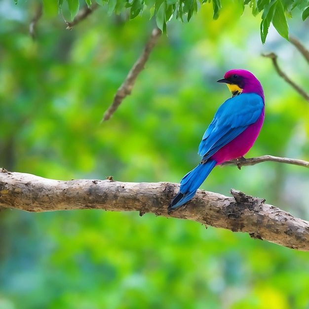 Foto gratis foto een kleurrijke vogel zit op een tak in het bos