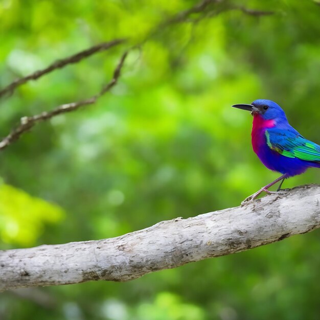 Foto gratis foto een kleurrijke vogel zit op een tak in het bos