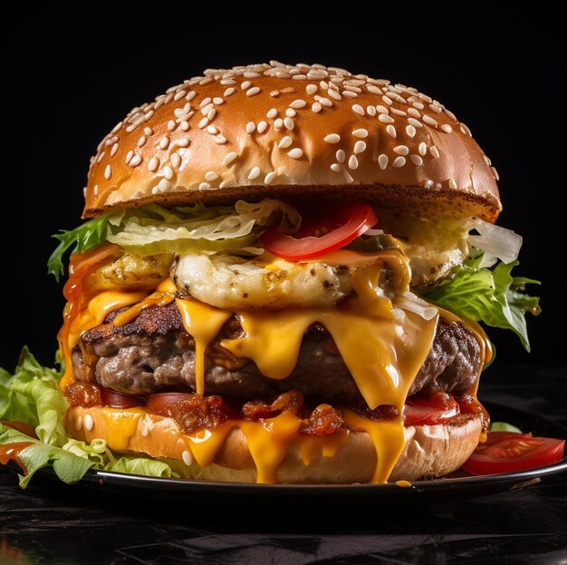 Gratis foto front view lekkere vlees cheeseburger met friet op donkere achtergrond diner burgers