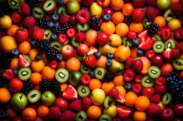 Gratis foto fruit salade op de vloer was een puinhoop van levendige kleuren en texturen generatieve ai