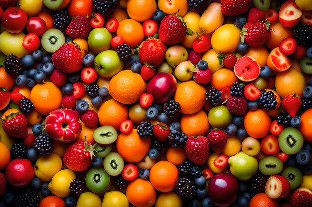 Gratis foto fruit salade op de vloer was een puinhoop van levendige kleuren en texturen generatieve ai