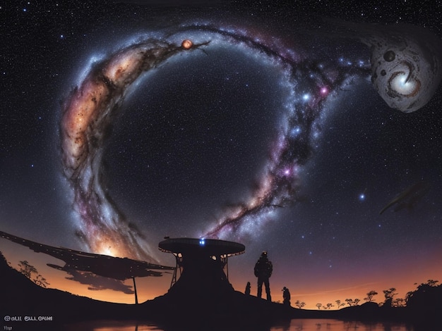 Gratis foto galactische nachtelijke hemel, astronomie en wetenschap gecombineerd generatieve ai
