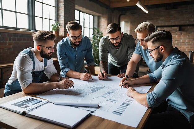 Gratis foto groep mannen die samen aan een project werken