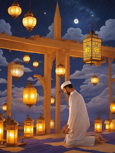 Gratis foto islamitische Ramadan Kareem Eid Mubarak koninklijke elegante lamp en moskee heilige poort