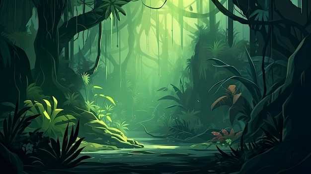 Gratis foto jungle achtergrond bos natuur scène futuristische generatieve ai