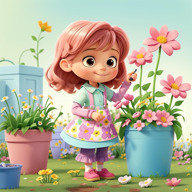 Gratis foto Klein meisje is aan het tuinieren