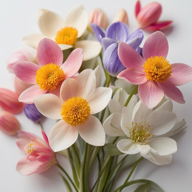 Foto gratis foto mooie kleurrijke voorjaarsbloemen op witte achtergrond close-up natuur achtergrond