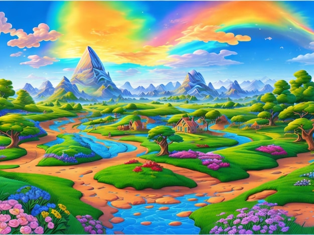 Gratis foto natuurpark scène achtergrond met regenboog in de lucht