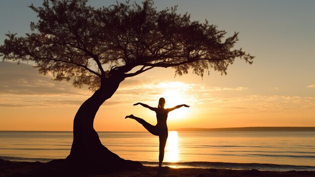 Foto gratis foto's silhouet van vrouw met zon achter ai gegenereerde beelden