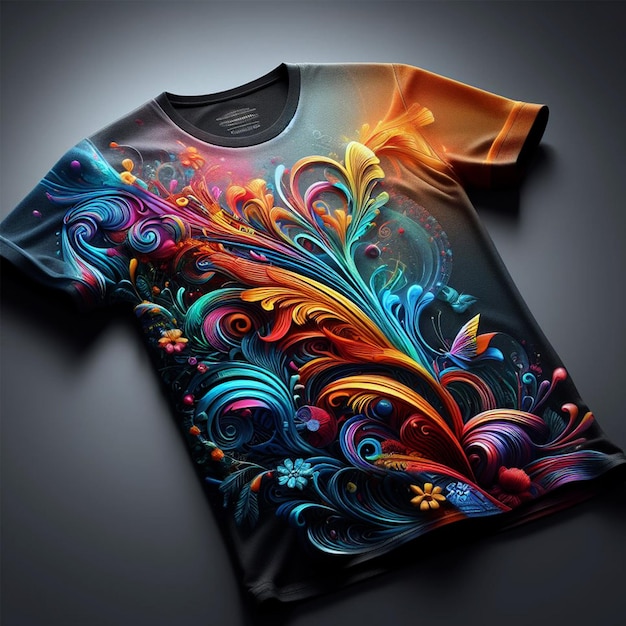 Gratis foto T-shirts Nieuwe collectie levendig en opvallend met kleurrijke abstracte schilderijen