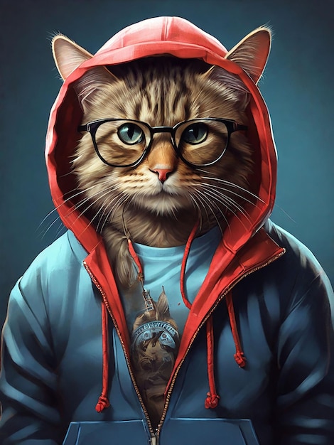 Gratis foto van een coole kat met een trendy hoodie en stijlvolle bril t-shirt design
