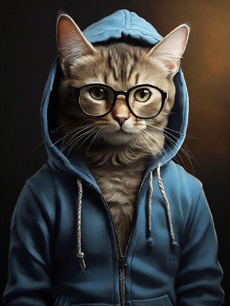 Gratis foto van een kat die een hoodie en een bril draagt.