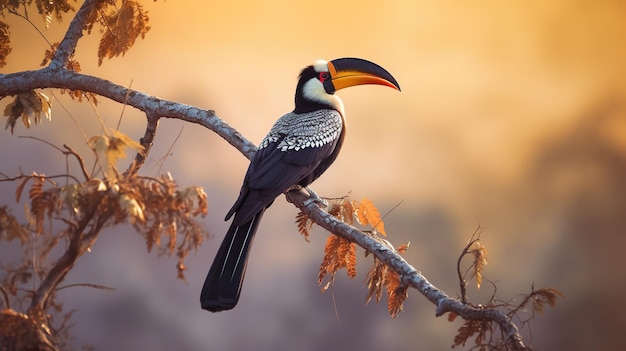 Gratis foto van een schoonheid en rust van een neushoornvogel zittend op een tak