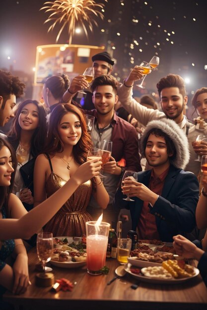Gratis foto veel jonge vrouwen en mannen drinken op nieuwjaarsfeest