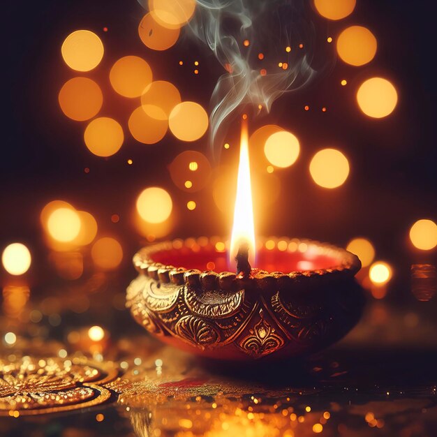 Gratis foto verbranden Diwali Diya met bokeh achtergrond