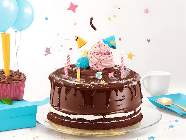 Gratis foto vreugdevolle verjaardagsviering met heerlijke chocoladekoek generatieve ai