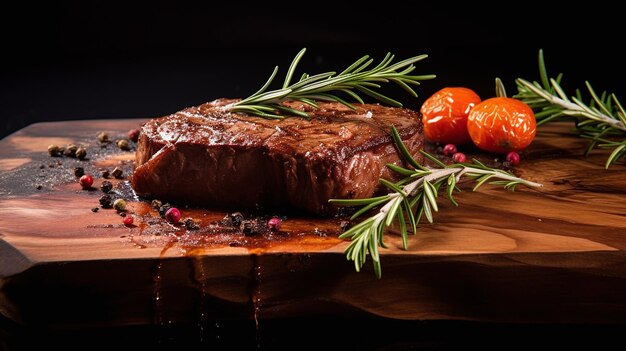 Foto gratis foto zeldzame en sappige steak op een snijplank gegrilde steak met de ingrediënten