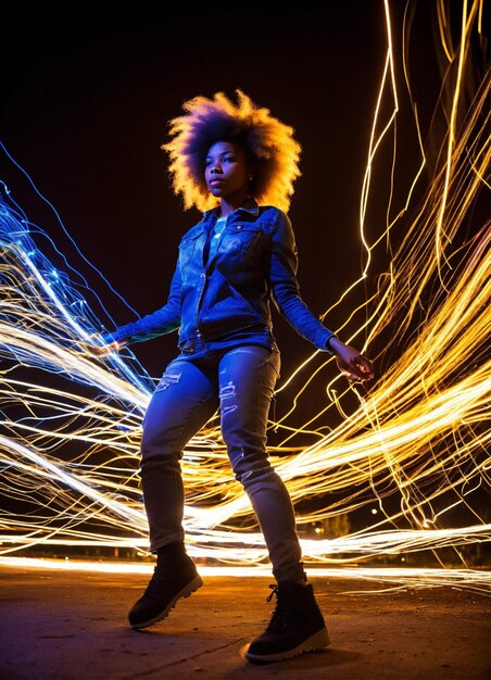 Foto gratis foto zwart meisje viert gelukkig nieuwjaar met vonken in de nacht