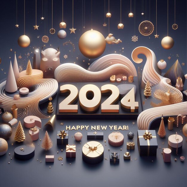 Gratis Gelukkig Nieuwjaar 2024 Tekst achtergrond