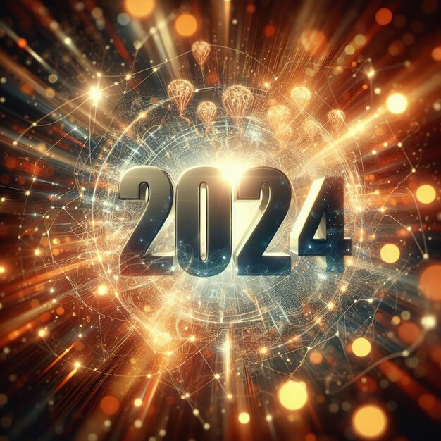 Gratis Happy New Year achtergrond binnen Bokeh Light en de 2024 Text achtergrond