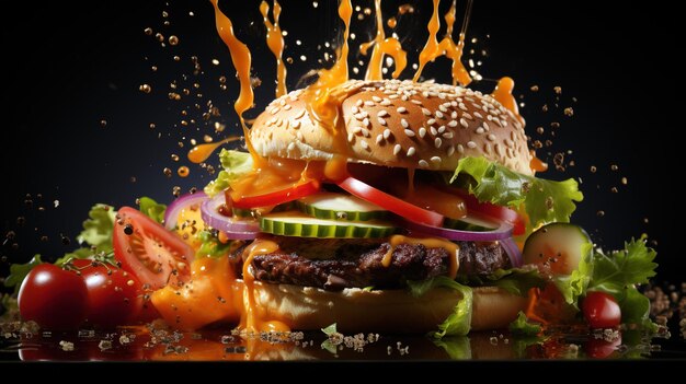Gratis HD foto Volledig geladen zinger burger vol rundvlees