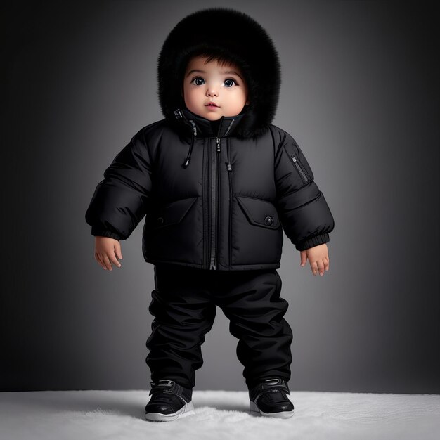 Gratis jonge mannen en baby mode poseren in de winter jurk hemd of broek elegante generatieve AI