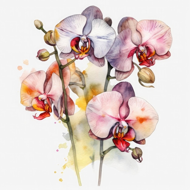 Gratis orchidee bloemen aquarel pastel witte achtergrond gegenereerd ai