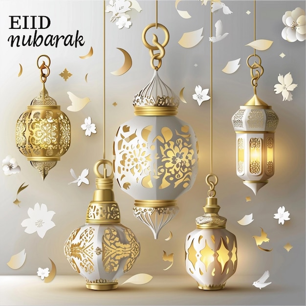 gratis plat ontwerp betoverend festival Eid Mubarak ramadan decoratieve elementen en ramadan behang