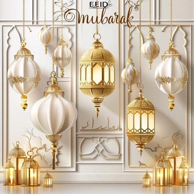 gratis plat ontwerp betoverend festival Eid Mubarak ramadan decoratieve elementen en ramadan behang