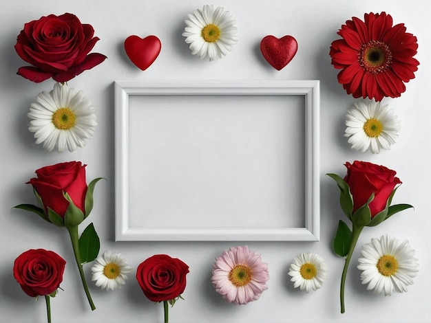 Gratis PSD realistisch liefdesbloemenarrangement frame op witte lege achtergrond