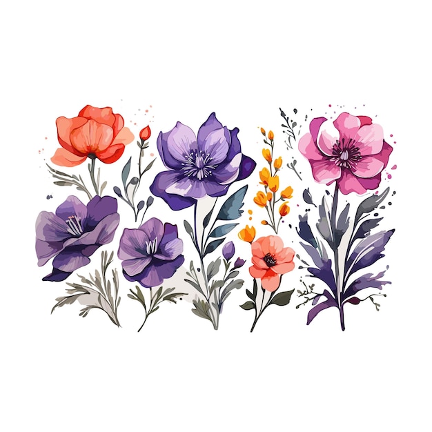 Gratis Vector aquarel levendige tinten wilde bloemen illustratie