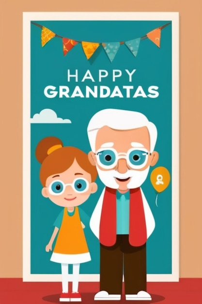 Gratis Vector Flat Grootoudersdag Achtergrond Gelukkige grootouders met kind