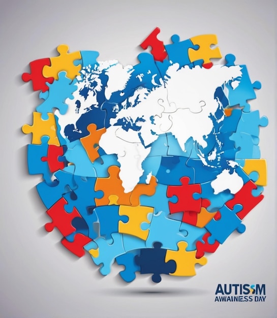 Gratis Vector Flat World Autism Awareness Illustration met Puzzle Pieces Ontwerp van de Autisme Awareness Day