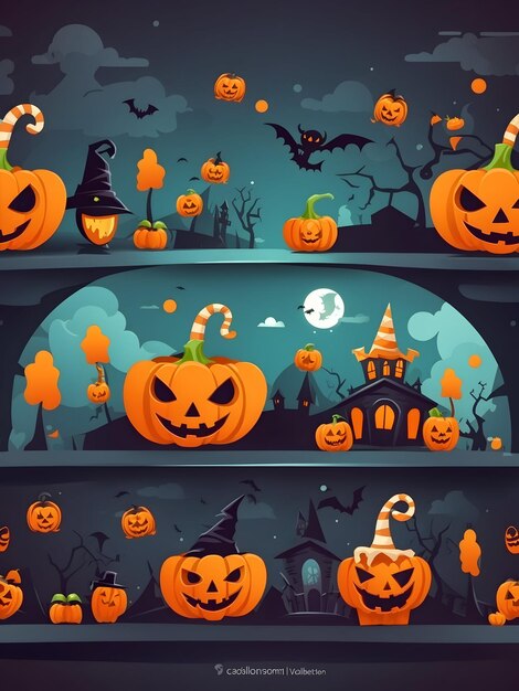 Gratis vector halloween trick or treat horizontale vectorillustratie in cartoon stijl met