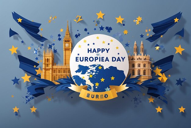 Gratis vector Happy Europe Day vectorontwerp voor banner of poster