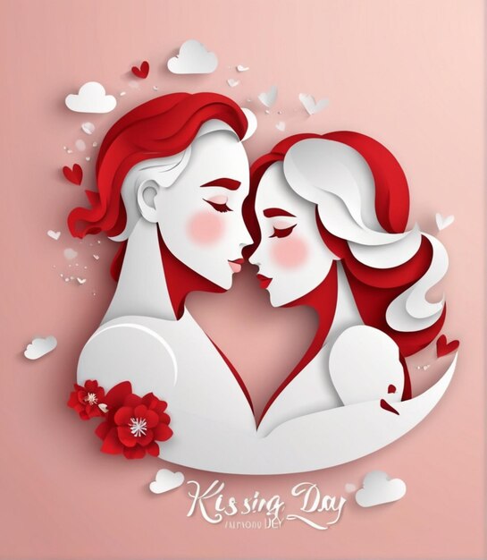 Gratis vector illustratie van de internationale kussdag in papieren stijl