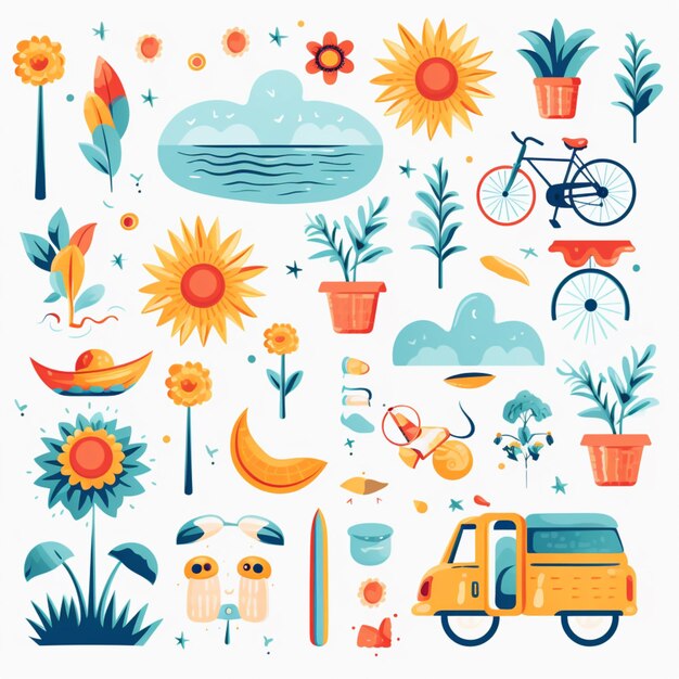 Foto gratis vector zomer clipart illustratie