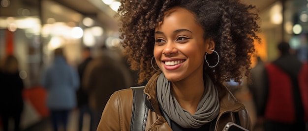 Gratitudefilled woman using her phone as she strolls around the mallxA