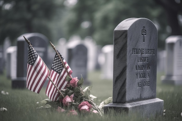 A grave with the american flag on it