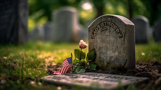 Foto una tomba con sopra una bandiera americana