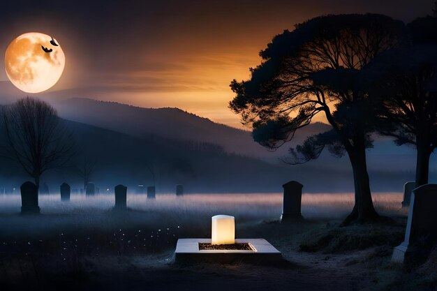 Foto una tomba con sopra una candela al centro