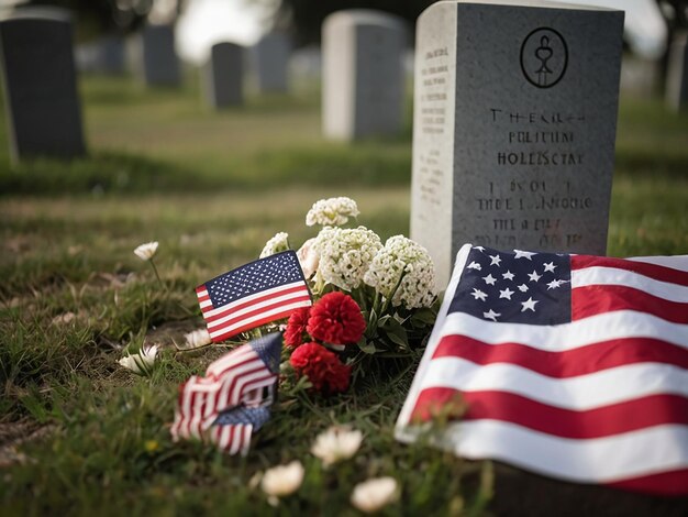 Photo a grave with a flag and a flag on it