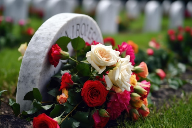 A grave with flowers and the word libros on it