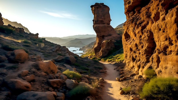 gravel path near volcanic formations in Tenerife Spain