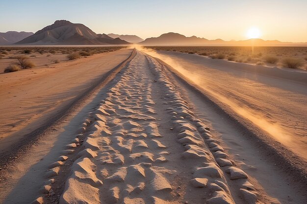 Gravelweg die de Namibwoestijn doorkruist Namibië Afrika