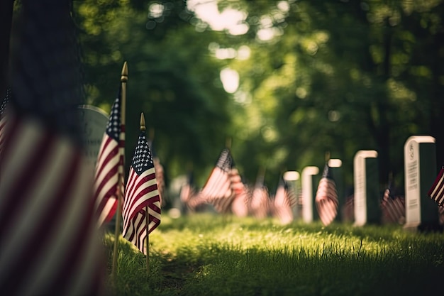 Graven met Amerikaanse vlaggen voor American Memorial Day-achtergrond