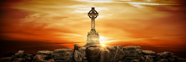 gravestone at sunset. 3d rendering